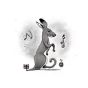 boxing Kangaroo on the beach with music notes, banana trees in the back grou d tattoo design idea