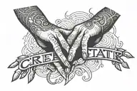 the creation hands reaching, underneath it the word "create" in a cool font. make it look cool  tattoo design idea