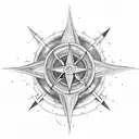 one half compass and other half chariot wheel of Mahabharat inthe middle bow and arrow  tattoo design idea