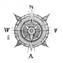 one half compass and other half chariot wheel of Mahabharat inthe middle bow and arrow  tattoo design idea