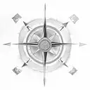 one half compass and other half chariot wheel of Mahabharat inthe middle bow and arrow  tattoo design idea