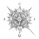 one half compass and other half chariot wheel of Mahabharat inthe middle bow and arrow  tattoo design idea