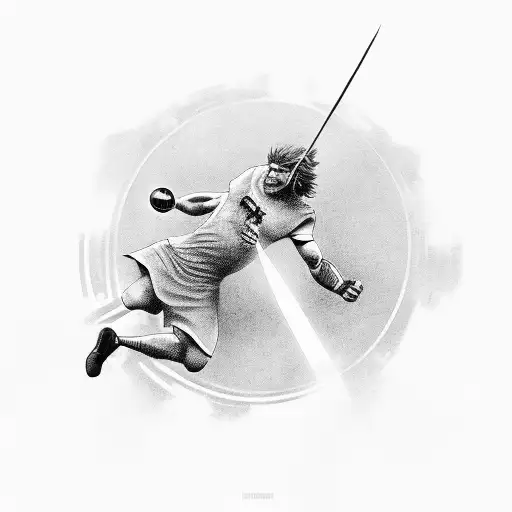 Nordic god wielding a football as a weapon tattoo design idea