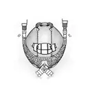 Worker with a tool belt holding a football made of Nordic symbols tattoo design idea