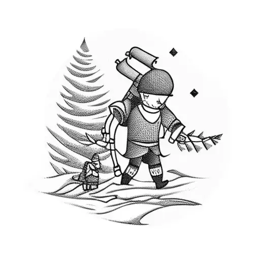 A traditional-style tattoo of a little prince hiking through a forest tattoo design idea