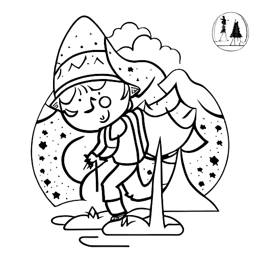 A traditional-style tattoo of a little prince hiking through a forest tattoo design idea