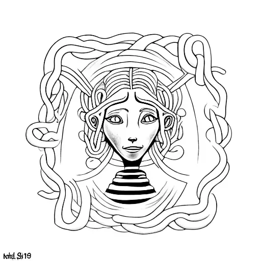 A unique tattoo idea combining the movie Coraline with a minimalist portrayal of Medusa tattoo design idea