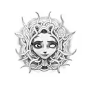 A unique tattoo idea combining the movie Coraline with a minimalist portrayal of Medusa tattoo design idea