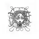 A unique tattoo idea combining the movie Coraline with a minimalist portrayal of Medusa tattoo design idea