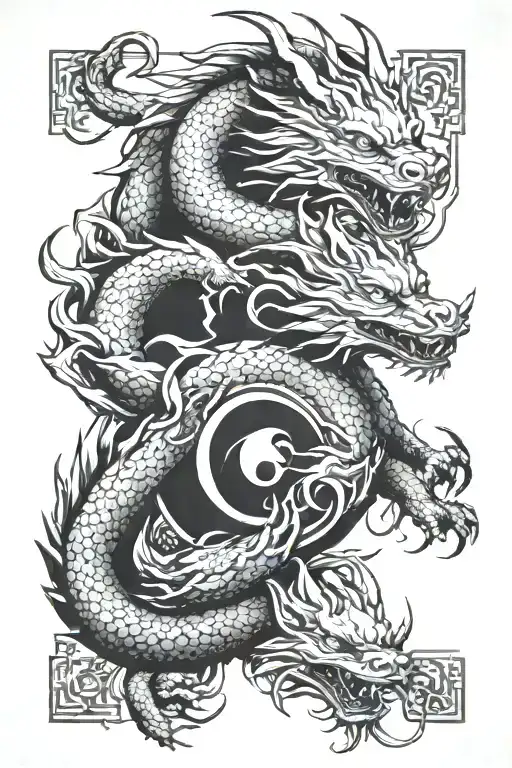 dragon kitsune yin yang symbol tattoo design idea