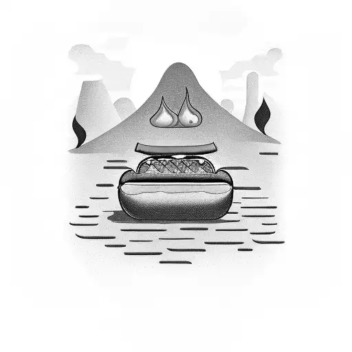 hot dog with desert back ground with a camp fire  tattoo design idea