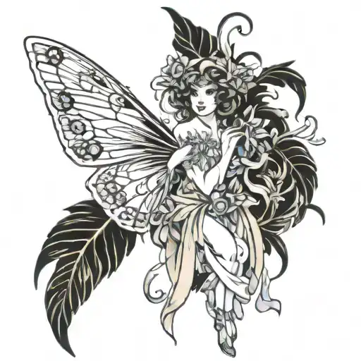 1920's fairy standing tattoo design idea