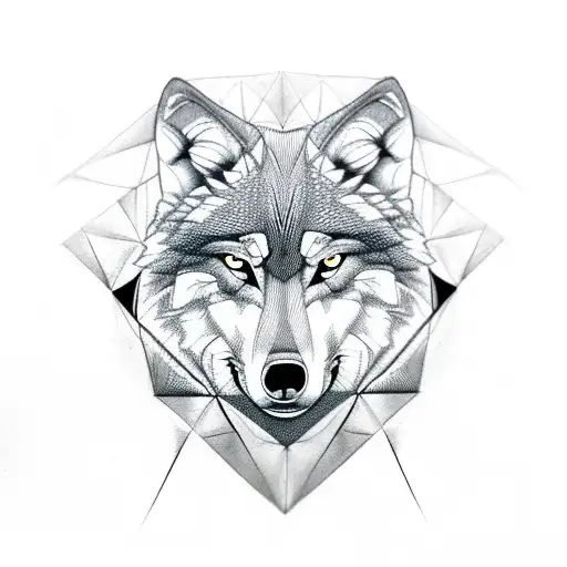 Wolf inside of a rhombus, al Line through the Rhombus . On the Line are triangles tattoo design idea