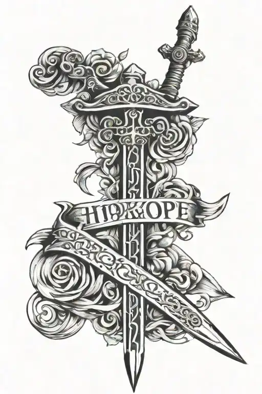 sword and word HOPE tattoo design idea