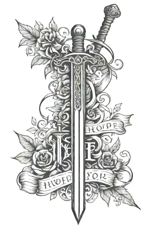 sword and word HOPE tattoo design idea
