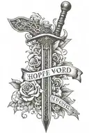 sword and word HOPE tattoo design idea