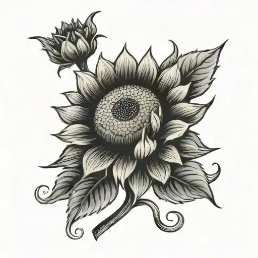 A traditional tattoo design featuring a sunflower symbolizing growth and resilience, with subtle elements representing ADHD tattoo design idea