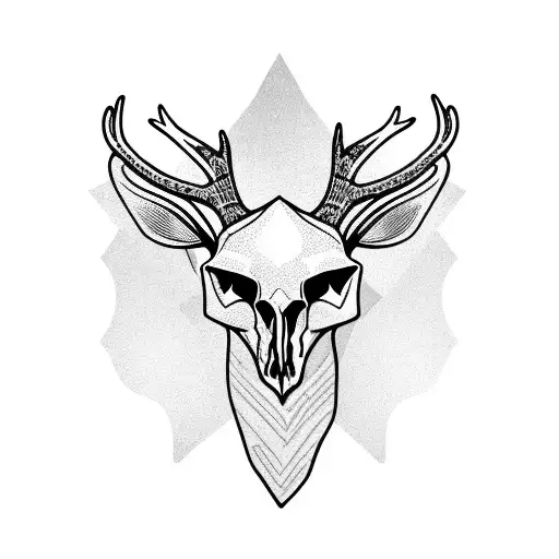 deer skull with roses tattoo design idea