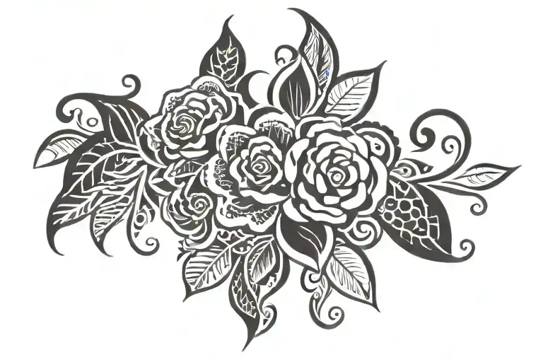 Polynesian tribal pattern with polynesian flower and English Rose  tattoo design idea