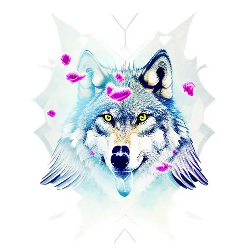 lone wolf with wings tattoo design idea