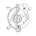 A minimalist tattoo design incorporating music notes and cigarette smoke tattoo design idea