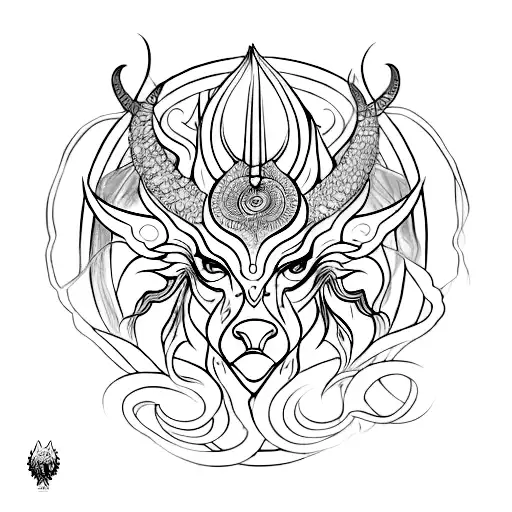 A mythical creature inspired by Hindu mythology, half-human and half-animal tattoo design idea
