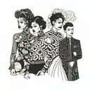 four people in sheer clothes with patterns tattoo design idea