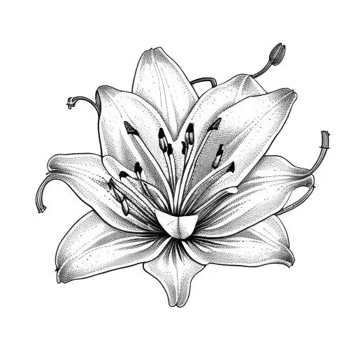 A detailed sketch of a lily flower growing amidst a garden of orixa herbs tattoo design idea