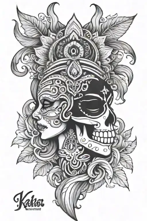 half skull and half kali goddess tattoo design idea