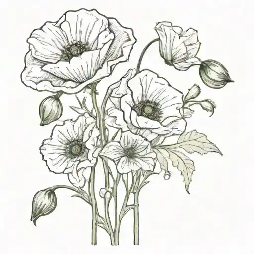 poppies, morning glory and narcissist flower vines tattoo design idea