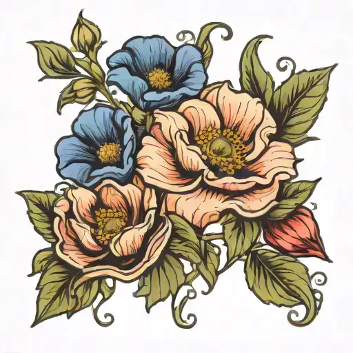 poppies, morning glory and narcissist flower vines tattoo design idea