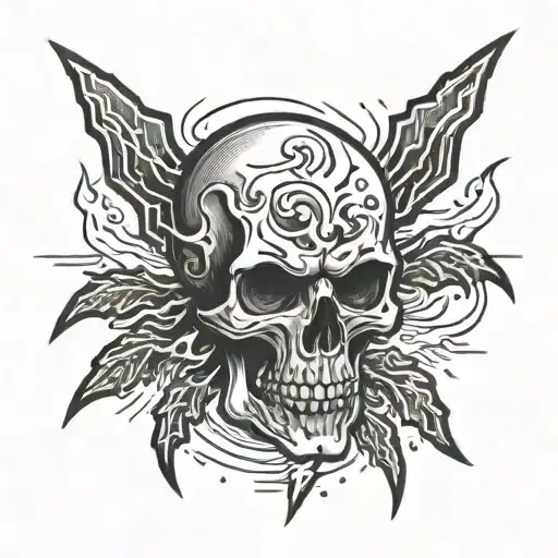 skull and thunder storm tattoo design idea