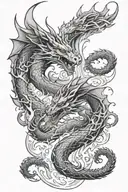 2 fighting dragons surrounded by fire and flames tattoo design idea