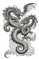 2 fighting dragons surrounded by fire and flames tattoo design idea