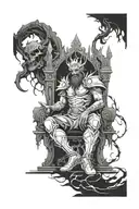 A gamer sitting on a throne in a dark underworld inspired by Hades tattoo design idea
