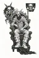 A gamer sitting on a throne in a dark underworld inspired by Hades tattoo design idea