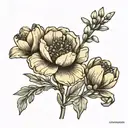 thin, minimalist tattoo combine mountain laurel flower with california poppy flower tattoo design idea