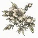 thin, minimalist tattoo combine mountain laurel flower with california poppy flower tattoo design idea