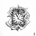 roses with broken clock  tattoo design idea