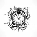 roses with broken clock  tattoo design idea