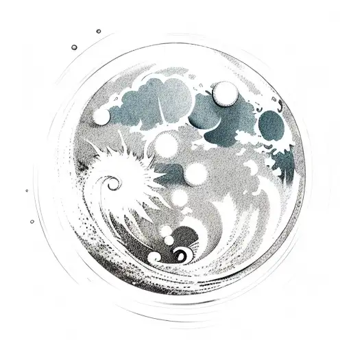 moon with a wave of water in front of it tattoo design idea