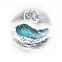 moon with a wave of water in front of it tattoo design idea
