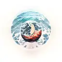 moon with a wave of water in front of it tattoo design idea