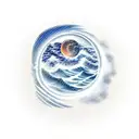 moon with a wave of water in front of it tattoo design idea