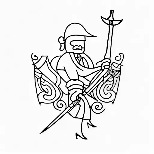 A minimalist tattoo of a lawyer holding a sword, representing the client's occupation and their appreciation for swords. tattoo design idea
