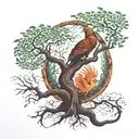 tree of life and phoenix emerging tattoo design idea