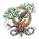 tree of life and phoenix emerging tattoo design idea