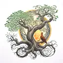 tree of life and phoenix emerging tattoo design idea