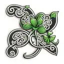 3 leaf clover with initial c c k Celtic font tattoo design idea