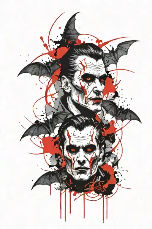 tatto content: dracula + bats + amazigh symbole + fither tattoo design idea